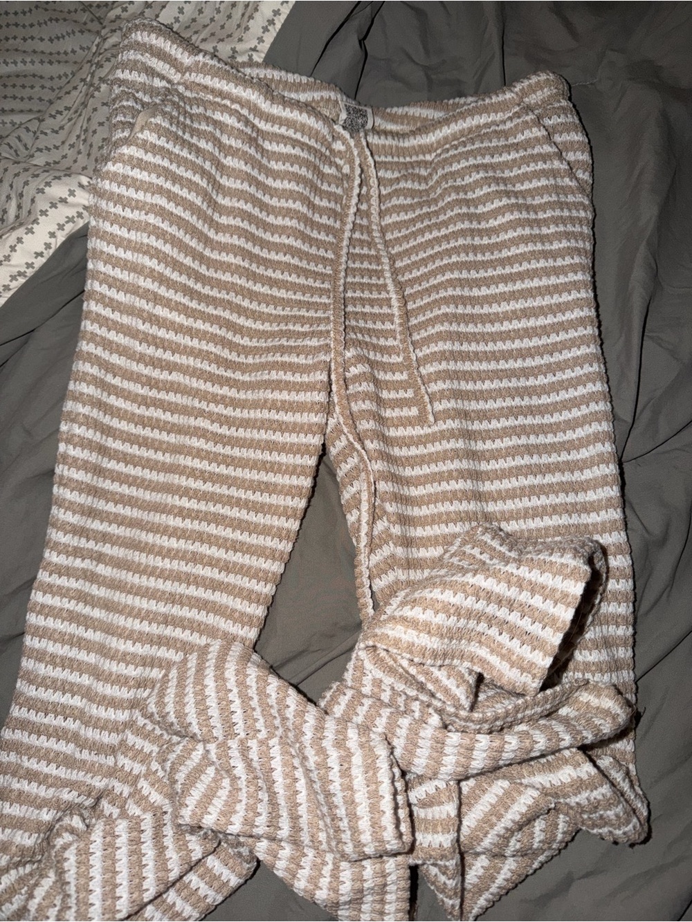 SHEIN Striped Knit Joggers in Beige & White